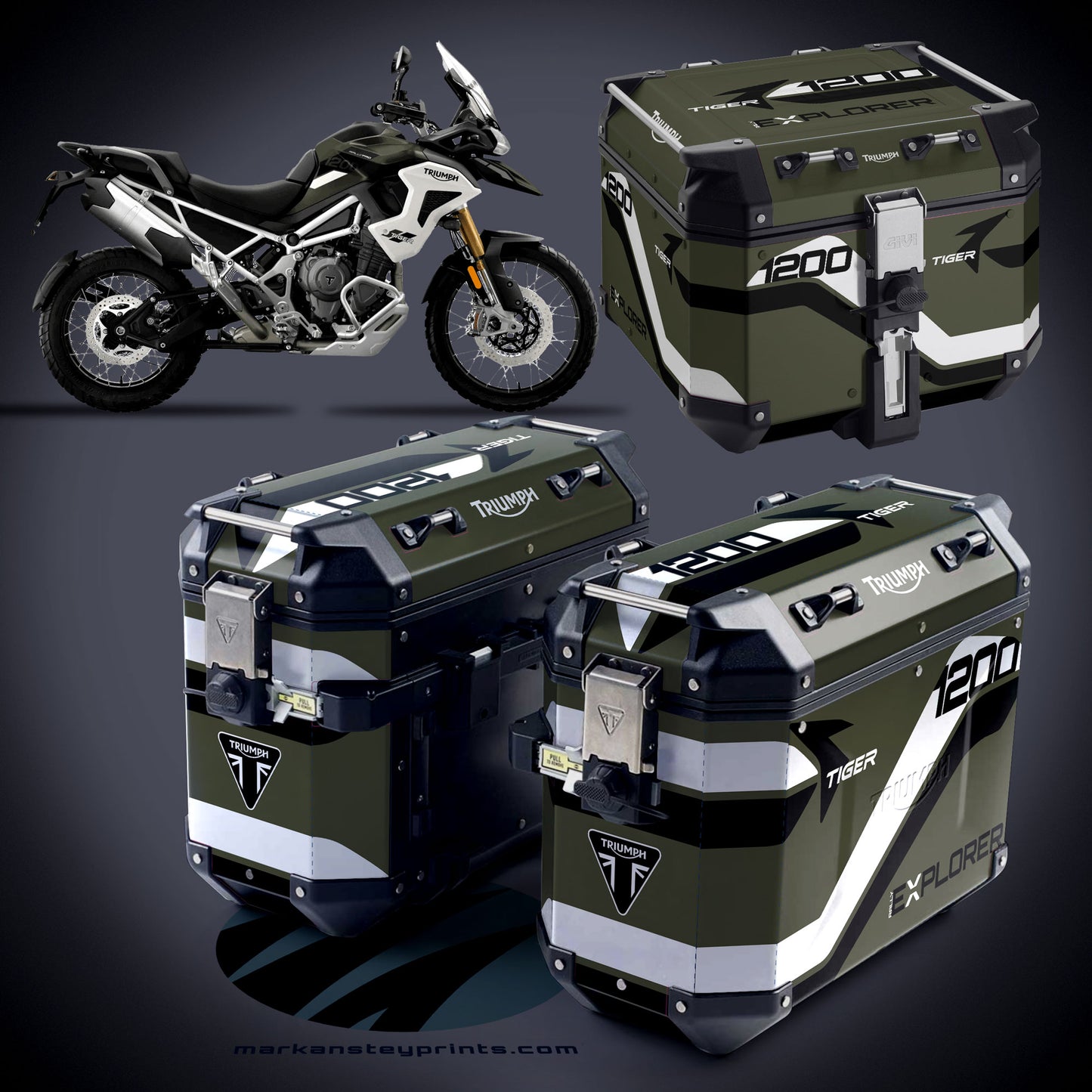 Triumph Givi Luggage Tiger 1200 Explorer Decals Khaki White & Black