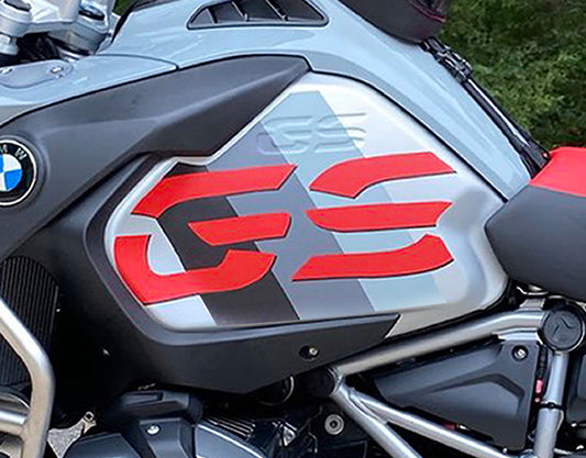 R1250GSA Ice Grey, Cut Out GS, Stripe Tank Decals (Ice Grey, Black and Red)