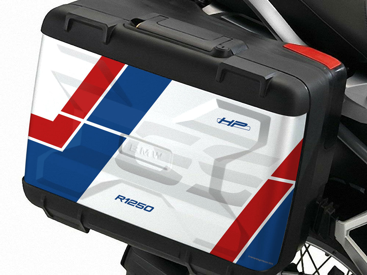 BMW R1250 GS Vario Pannier Decals - RallyeHP Red, White and Blue