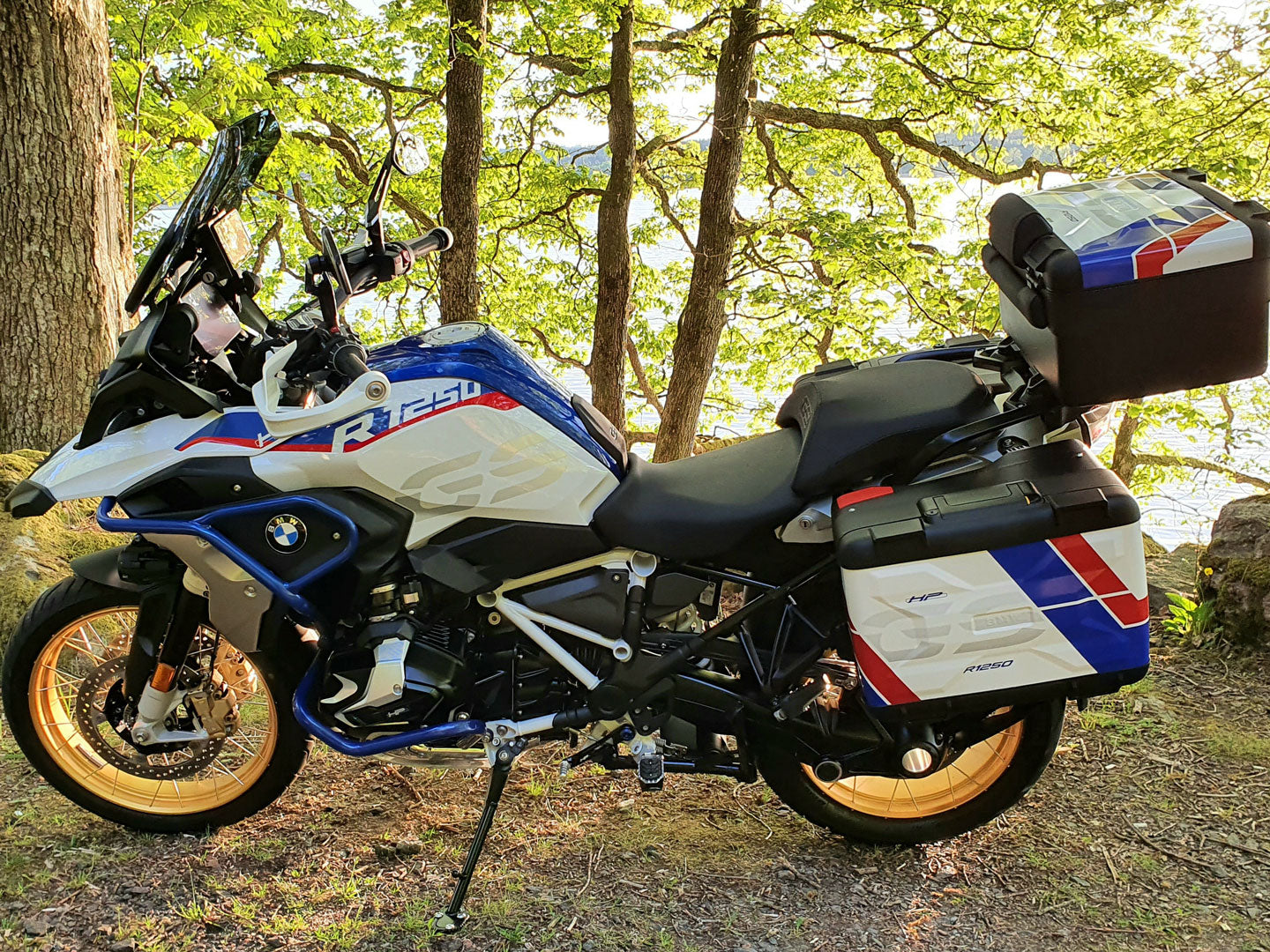 BMW R1250 GS Vario Pannier Decals - RallyeHP Red, White and Blue